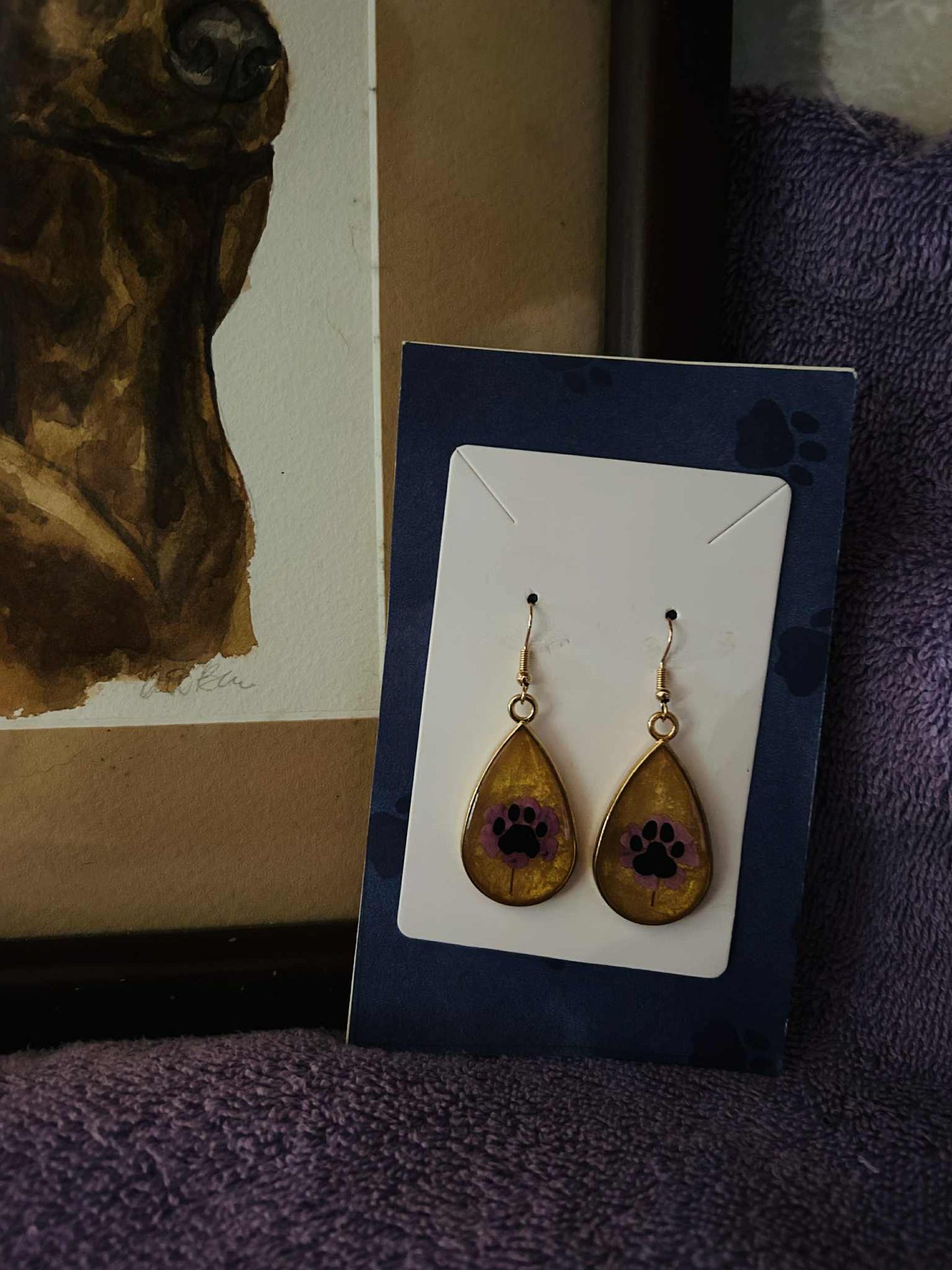 Pawprints with Pink flower Earrings