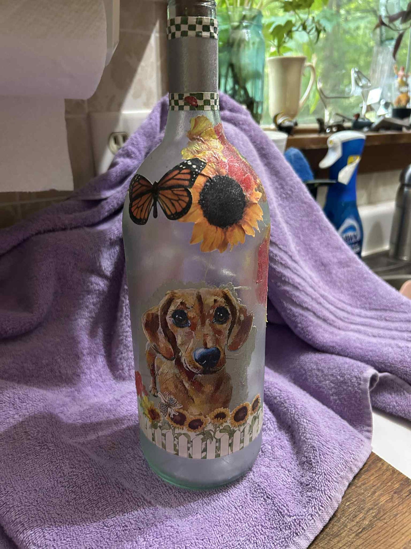 Lighted Dachshund Sunflower Bottle