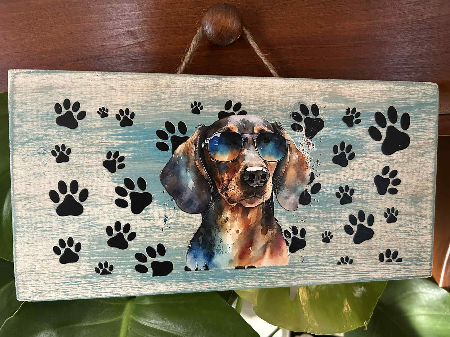 Sunglasses & Pawprints Wooden Hangar