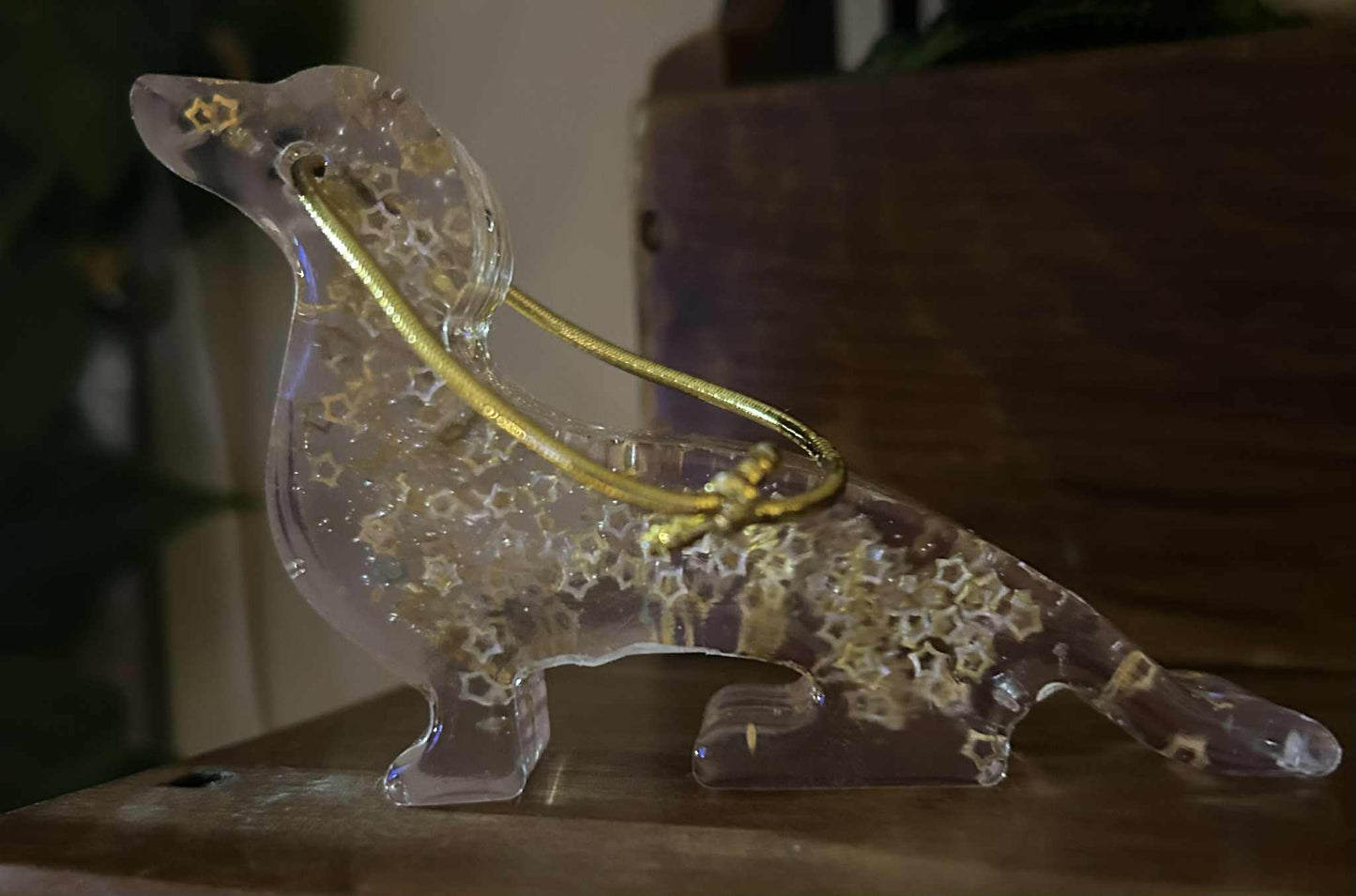 Gold Glitter Resin Dachshund Ornament