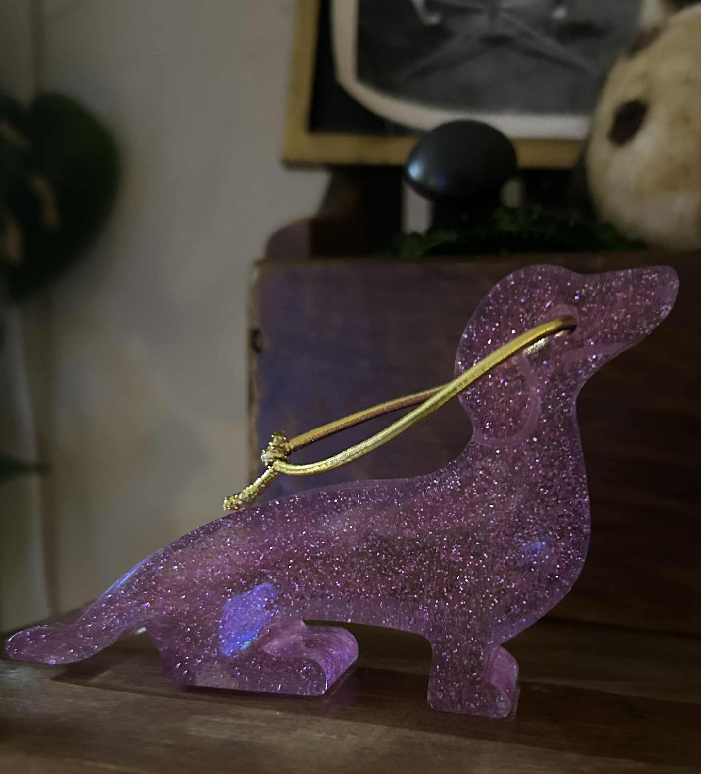 Pink Glittery Resin Dachshund Ornament