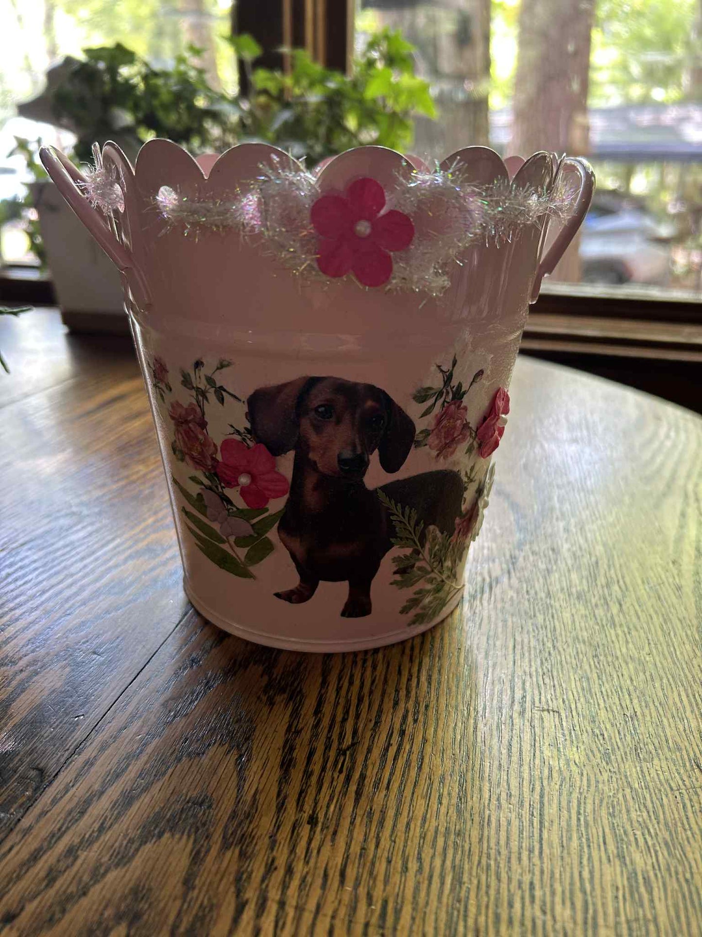 Dachshund Pink Butterfly Pail