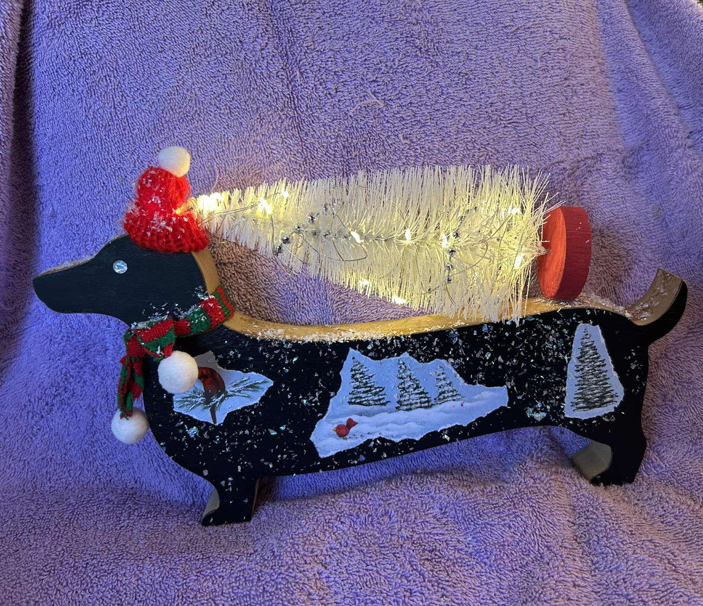 Snowy Scene Lighted Dachshund (0103)