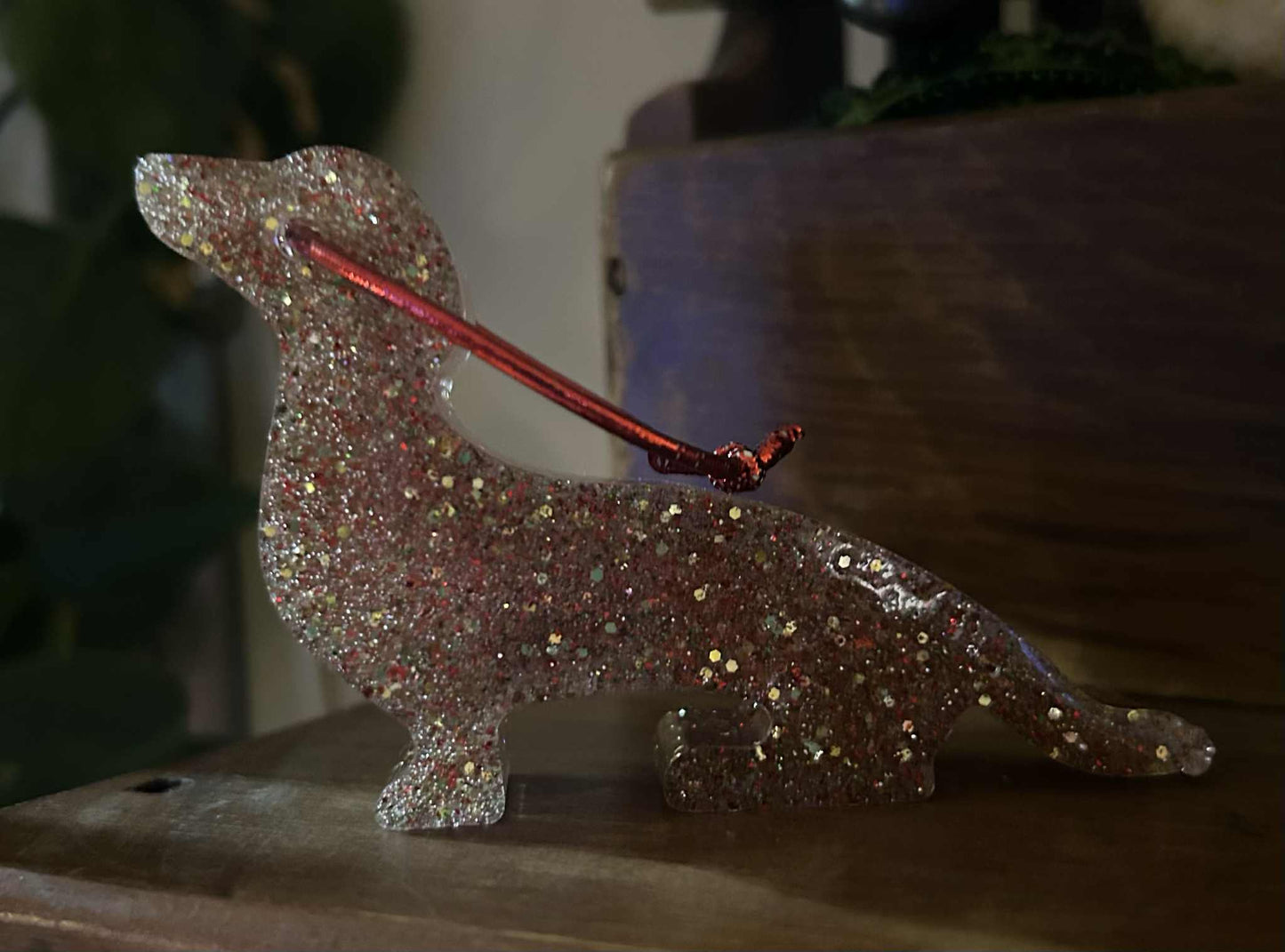 Christmas Glitter Resin Dachshund Ornament