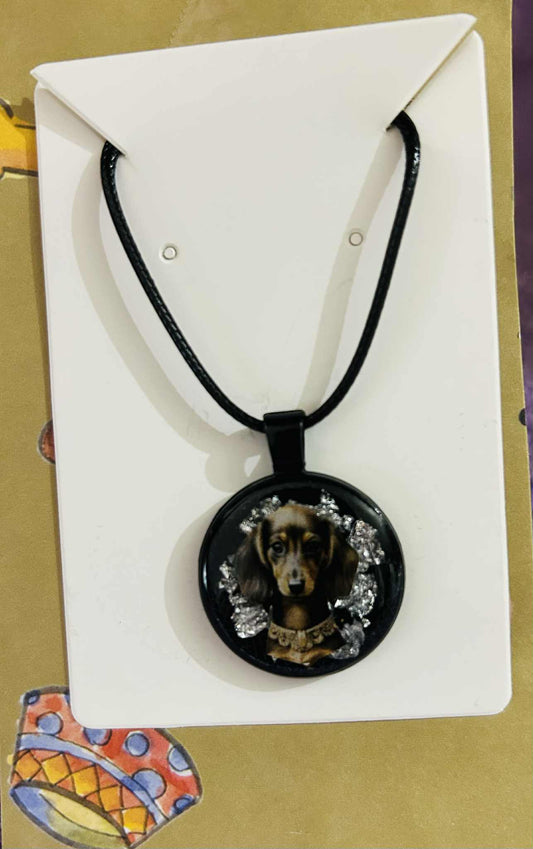 Round Dachshund Resin Pendant