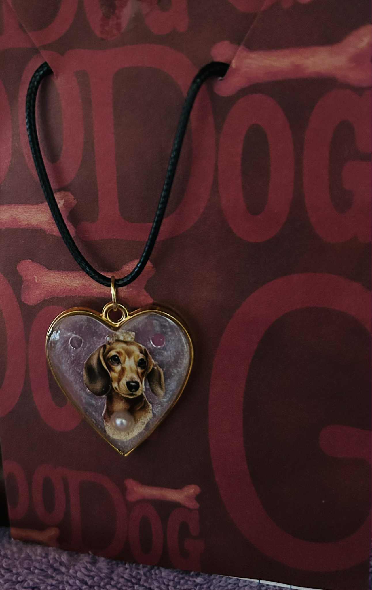 Dachshund Heart Resin Necklace