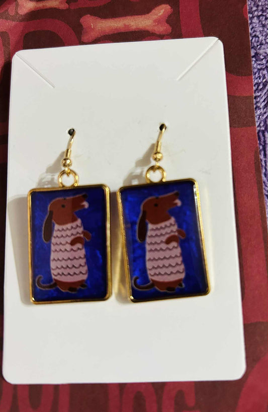 Striped Sweater Dachshund Resin Earrings
