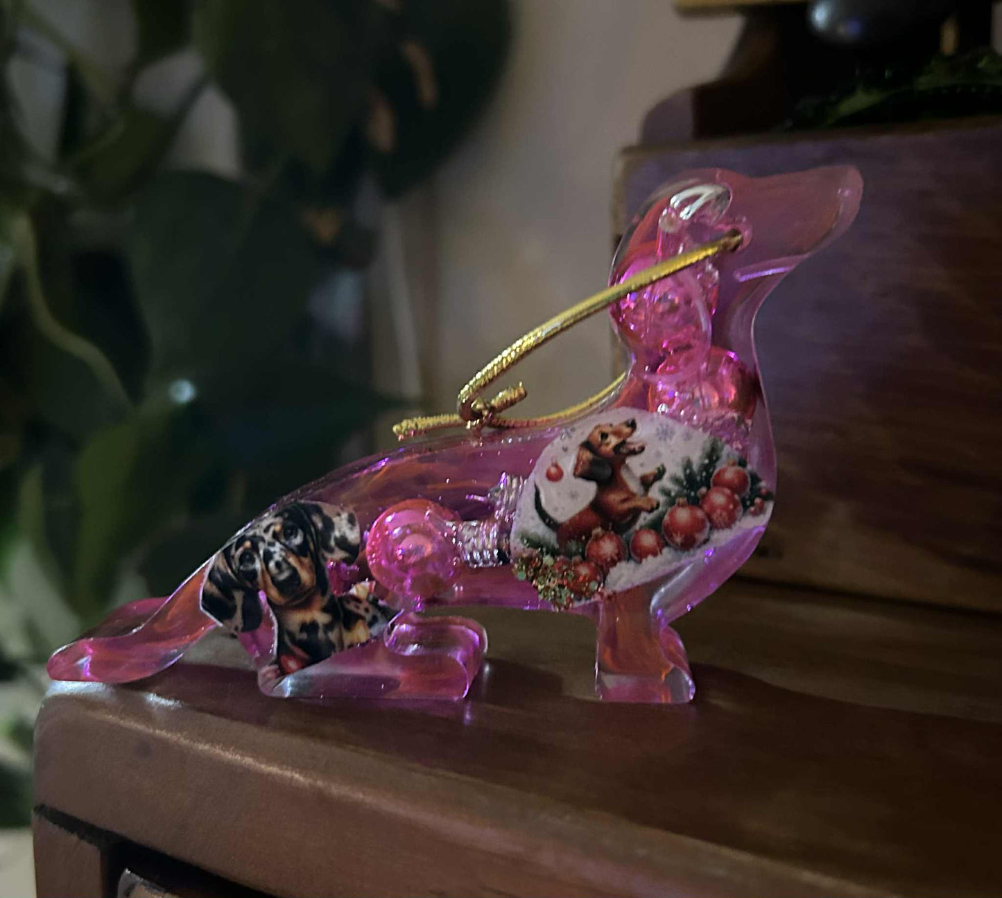 Pink Christmas Resin Dachshund Ornament