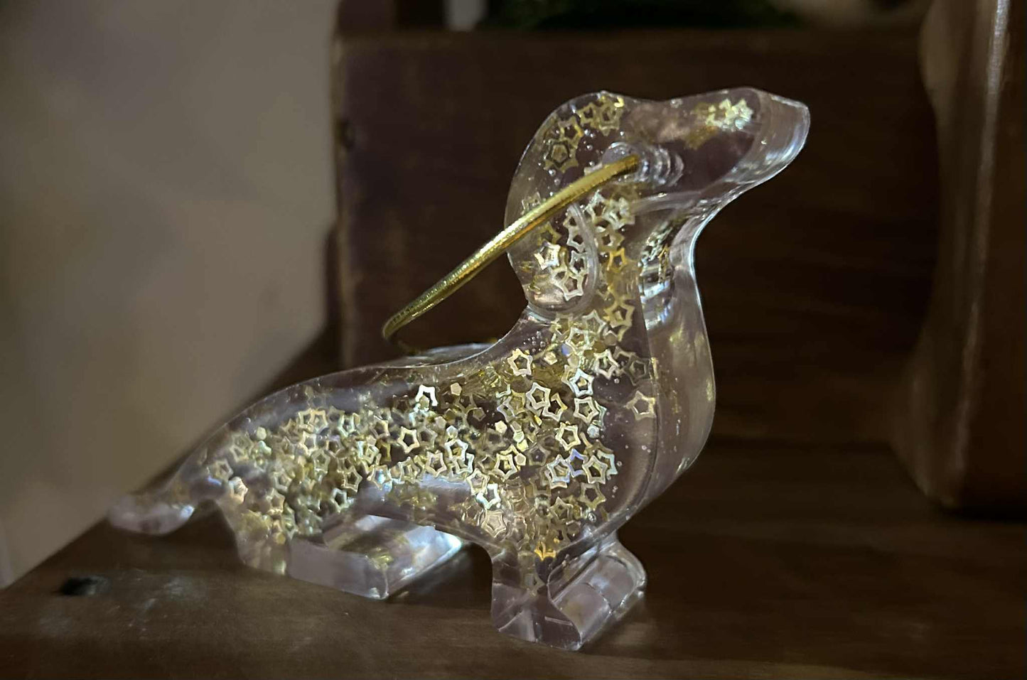 Gold Glitter Resin Dachshund Ornament