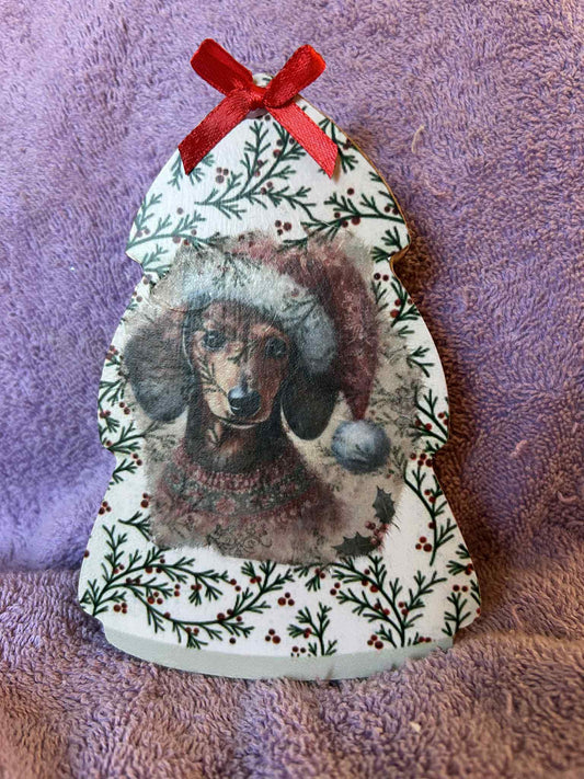 Dachshund Holly Christmas Tree Cutout (Red)