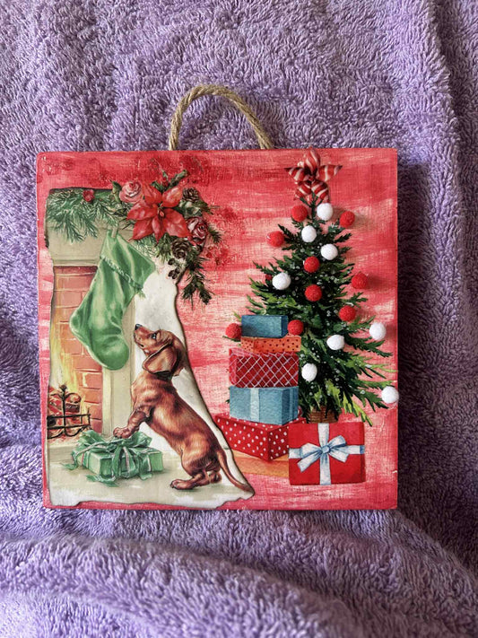 Dachshund Hanging a Stocking (0011)