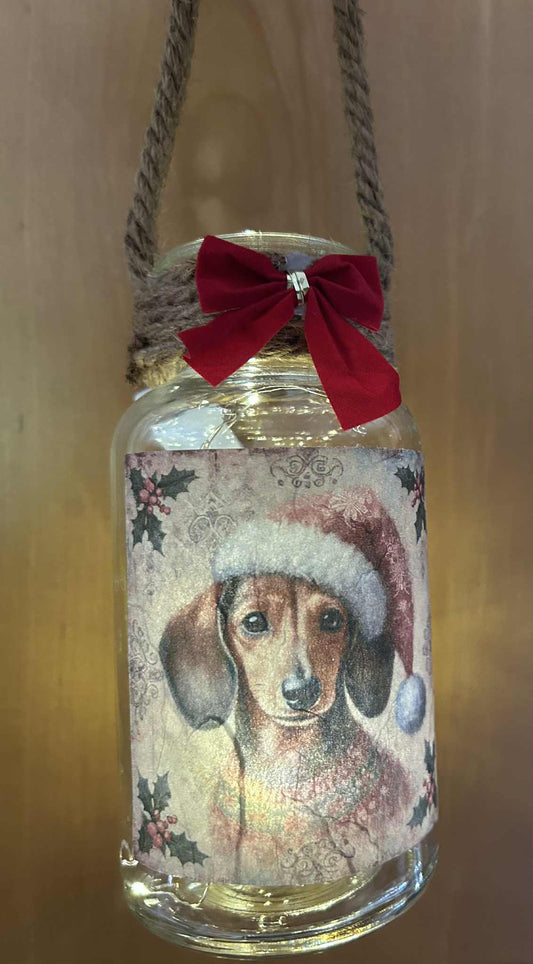 Dachshund Christmas Hanging Lighted Jar