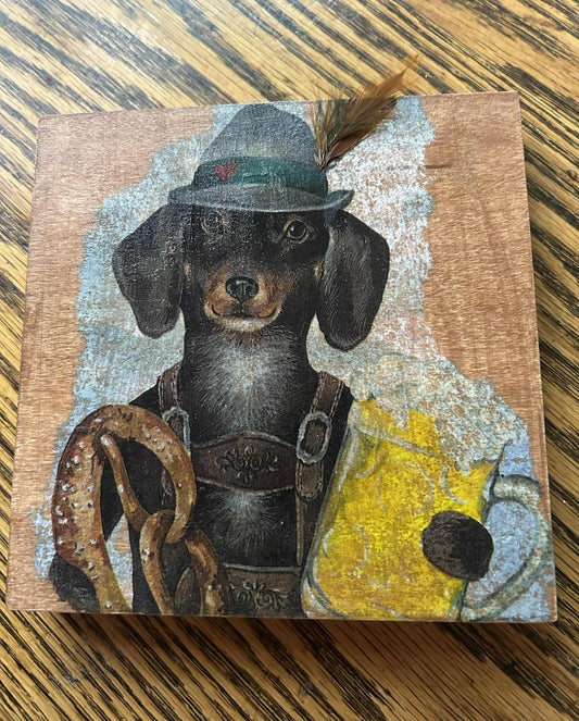 Dachshund with Beer Wood Picture