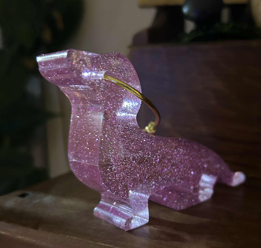 Pink Glittery Resin Dachshund Ornament