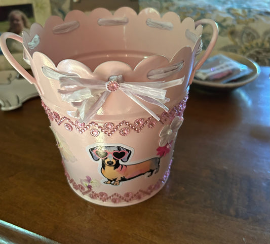 Pink Bling Dachshund Plant Holder