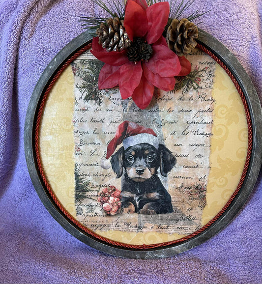 Dachshund Christmas Puppy Wall Hangar