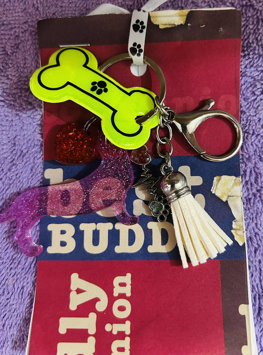 Pink Dachshund with White Tassel Keychain/Bag Charm