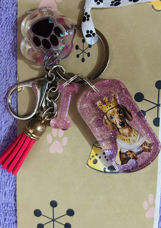 Royal Dachshund Pink Glittery Keychain/Bag Charm