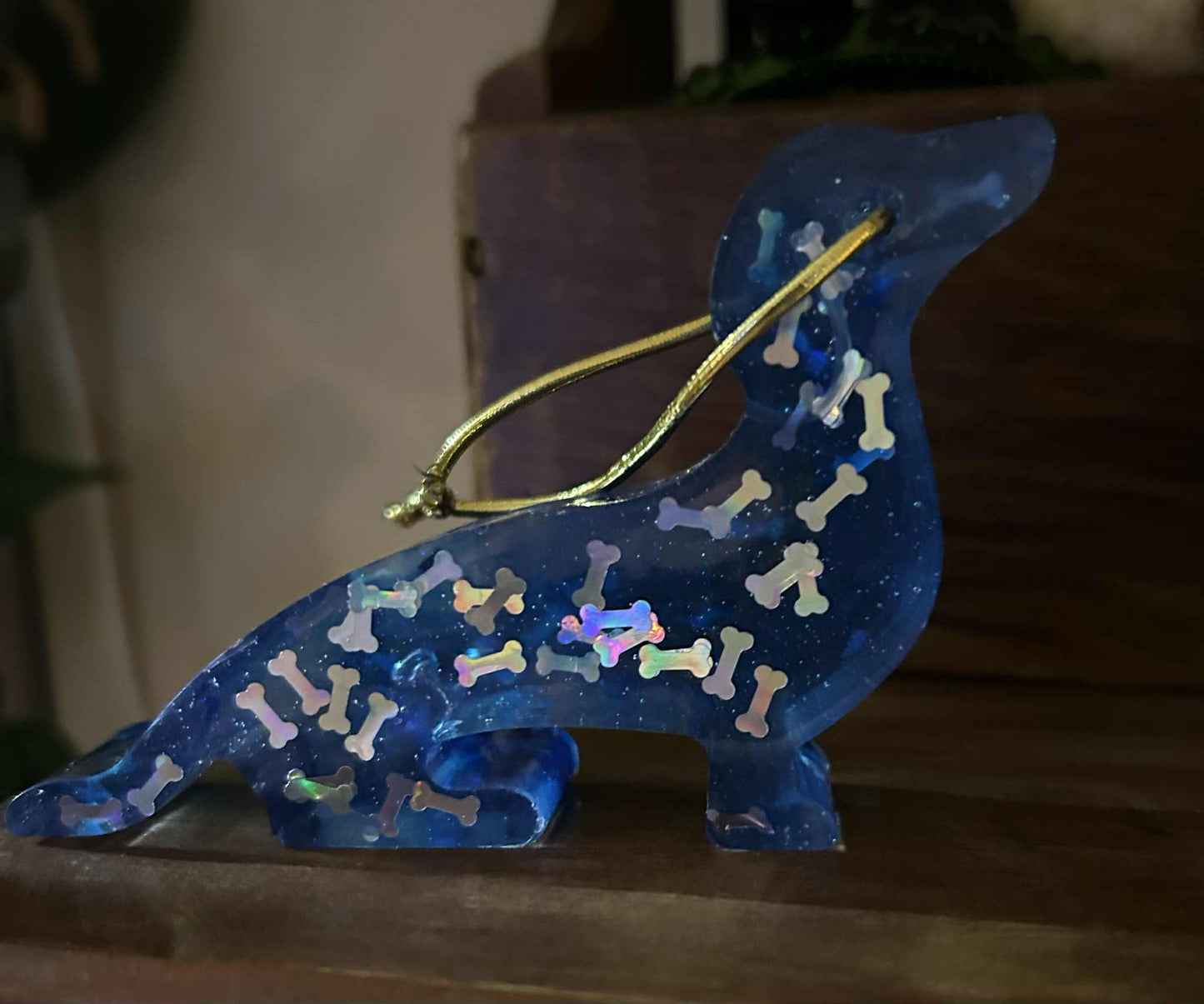 Blue Bone Resin Dachshund Ornament