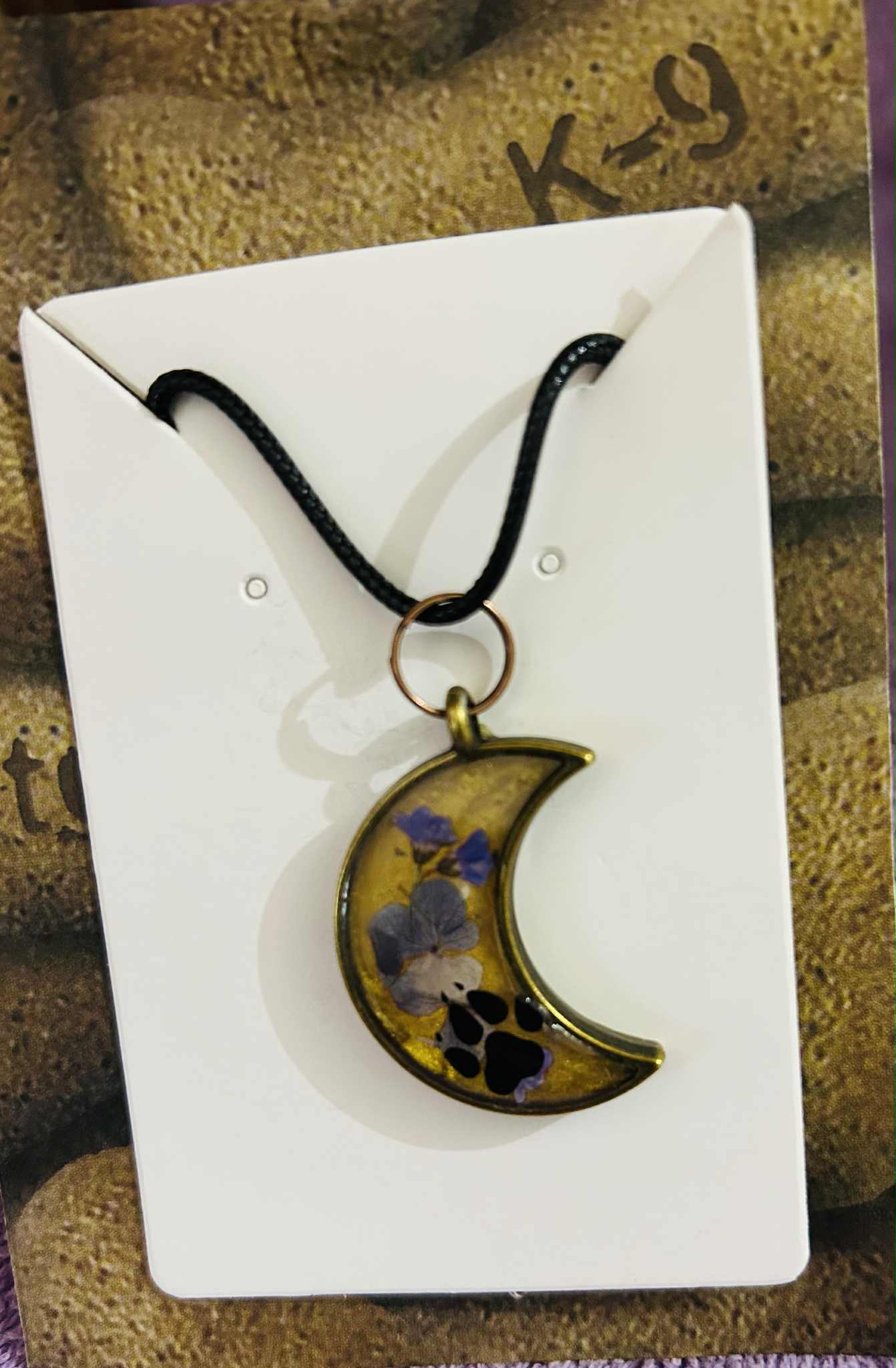 Half Moon Paw Print & Flower Pendant