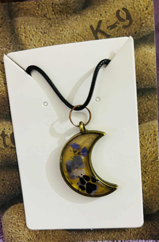 Half Moon Paw Print & Flower Pendant