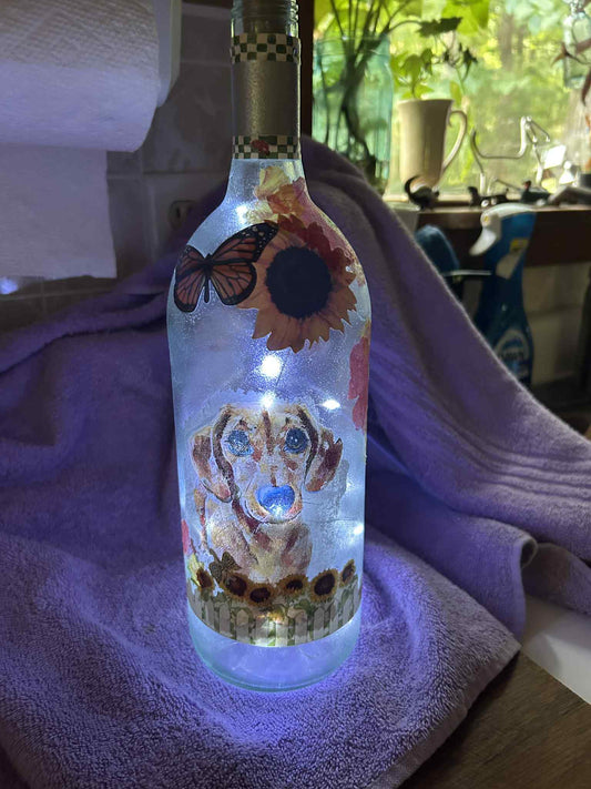 Lighted Dachshund Sunflower Bottle