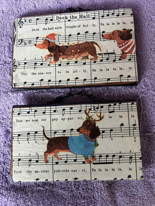 Set of Antique Dachshund Christmas Decorations