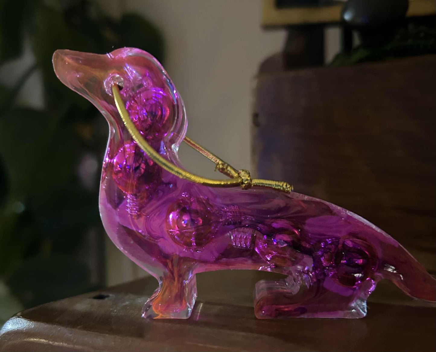 Pink Christmas Resin Dachshund Ornament