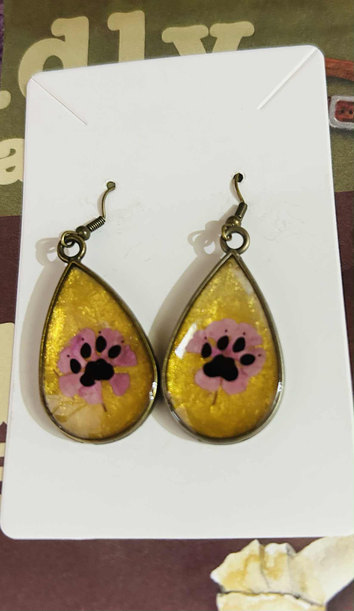 Pawprints with Pink flower Earrings