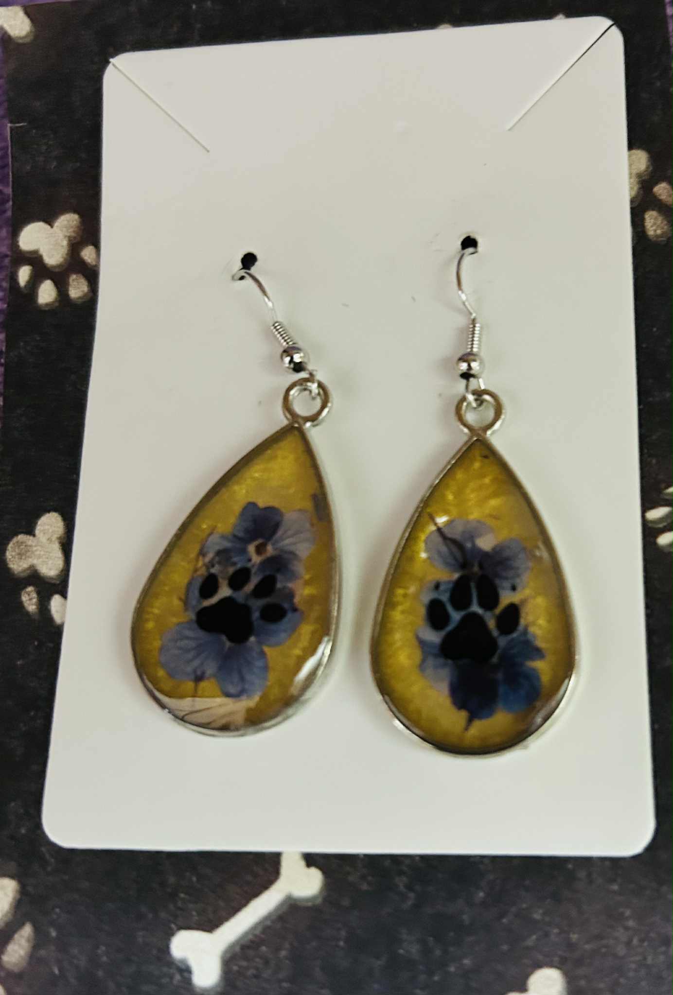 Purple Flower & Paw Print Earrings