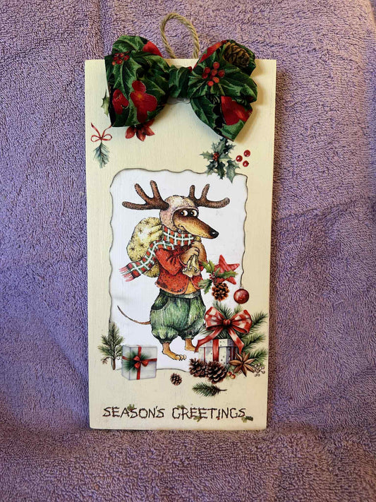 Dachshund Reindeer Seasons Greetings Plaque (0017)