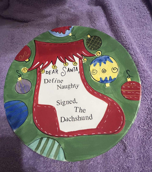 Naughty Dachshund Santa Plate