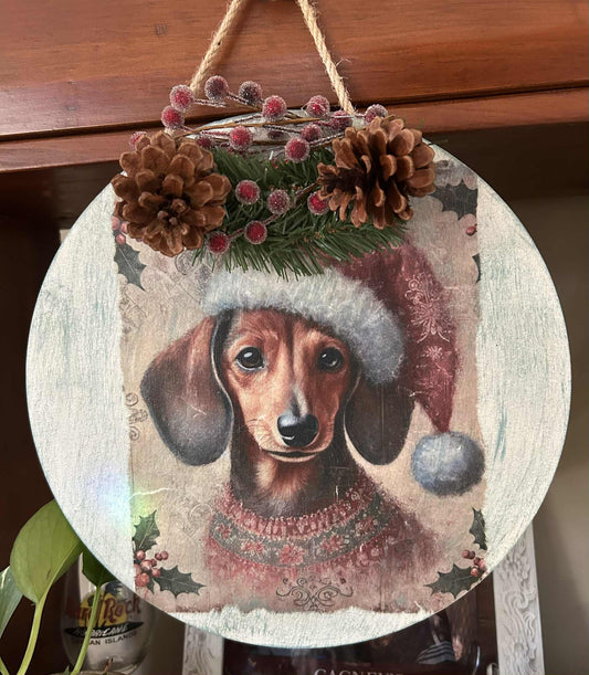 Santa Dachshund Wooden Hangar